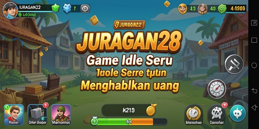 Tampilan gameplay seru JURAGAN28 yang menunjukkan aktivitas bisnis Idle.