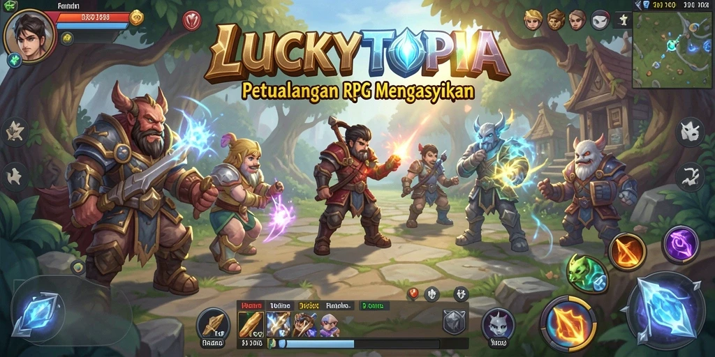 Tampilan gameplay RPG yang menakjubkan di LUCKYTOPIA.